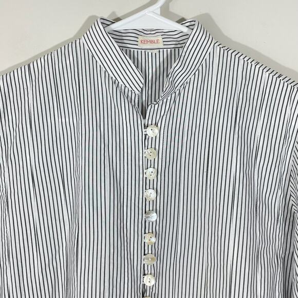 Kemble Palm Beach Button Up Tunic Kurta Womens Size Small Black White Striped - Picture 2 of 5